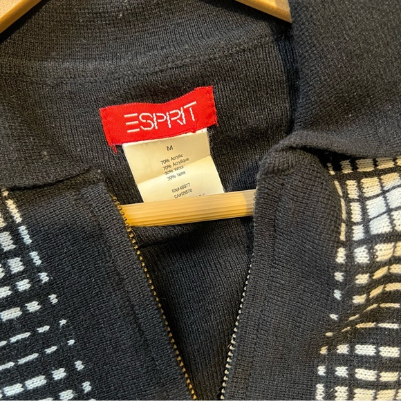 Vintage Esprit wool zip-up collared polo plaid sweater - Picture 4 of 4